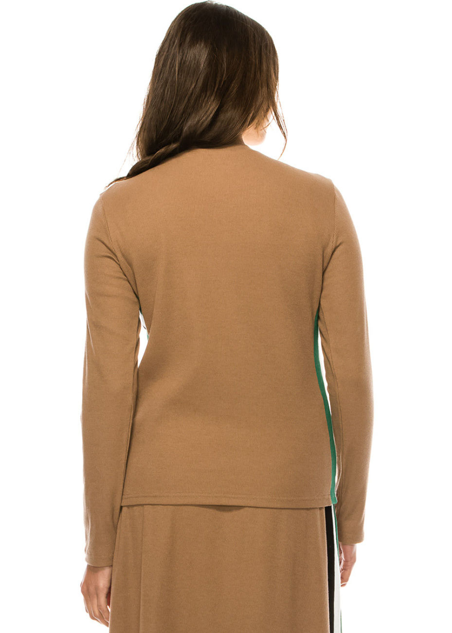 Camel Long Sleeve T-Shirt With Colorful Side Stripes | Modest